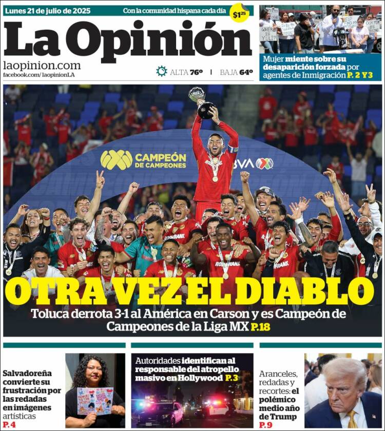 Portada de La Opinión (USA)