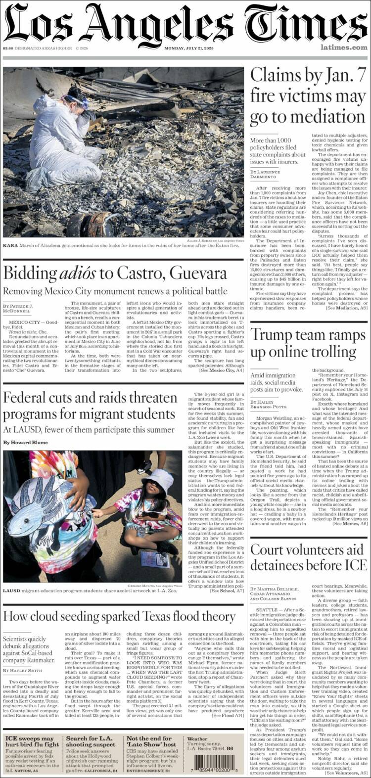 Portada de Los Angeles Times (USA)