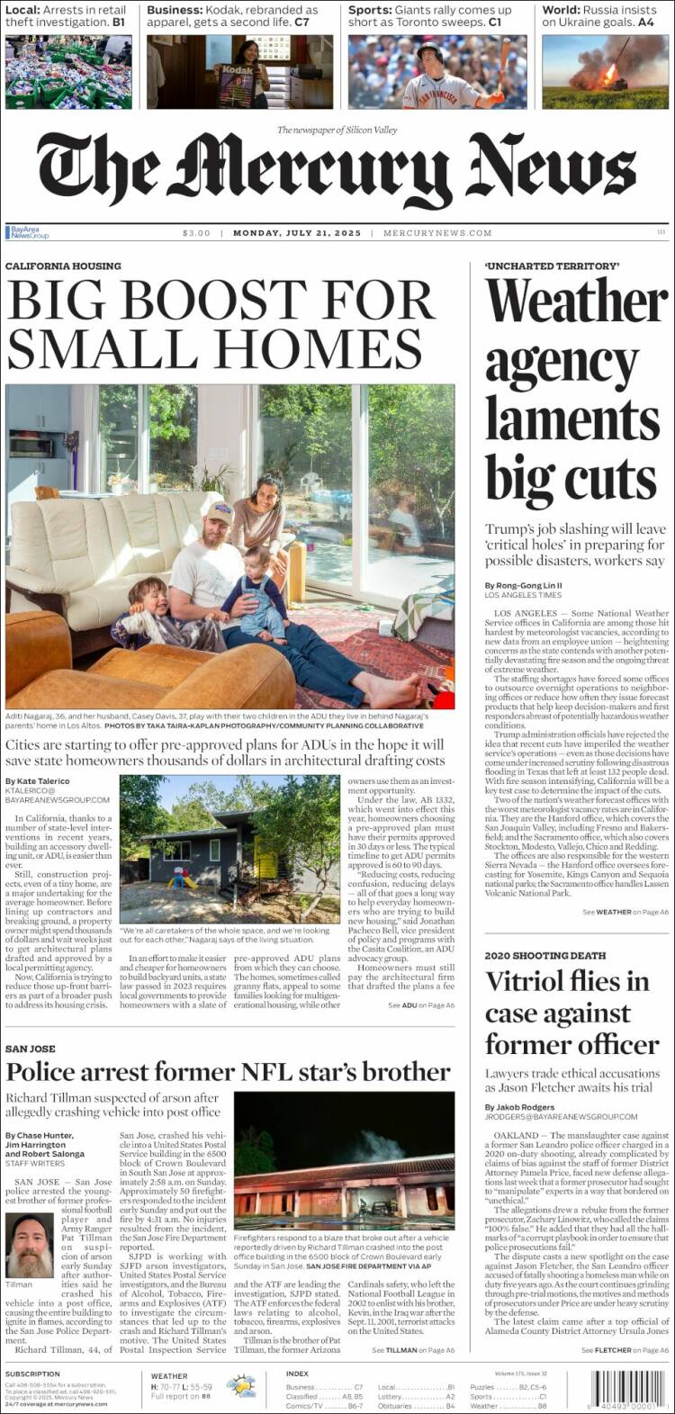 Portada de San Jose Mercury News (USA)