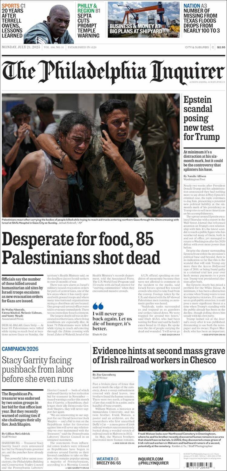 Portada de Philadelphia Inquirer (USA)
