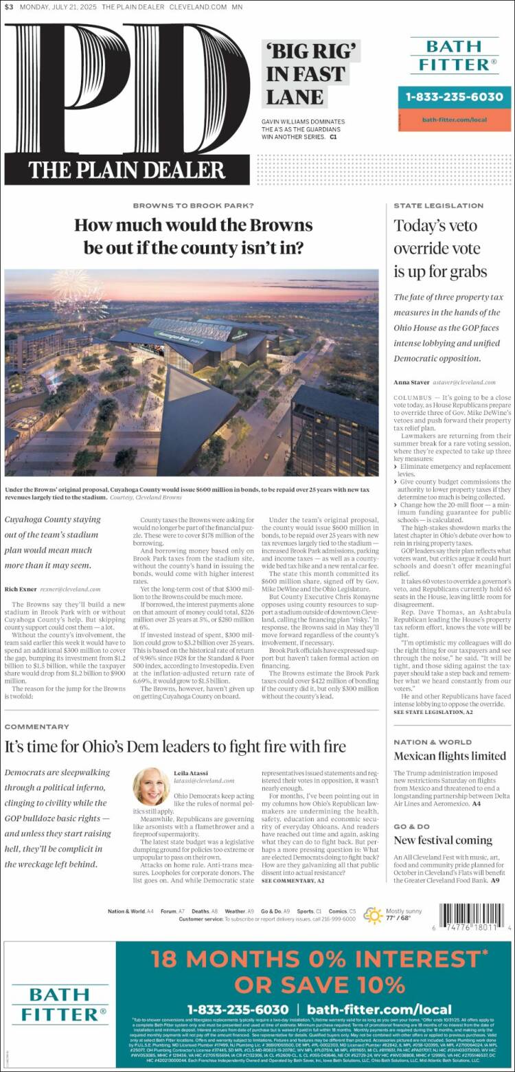 Portada de The Plain Dealer (USA)