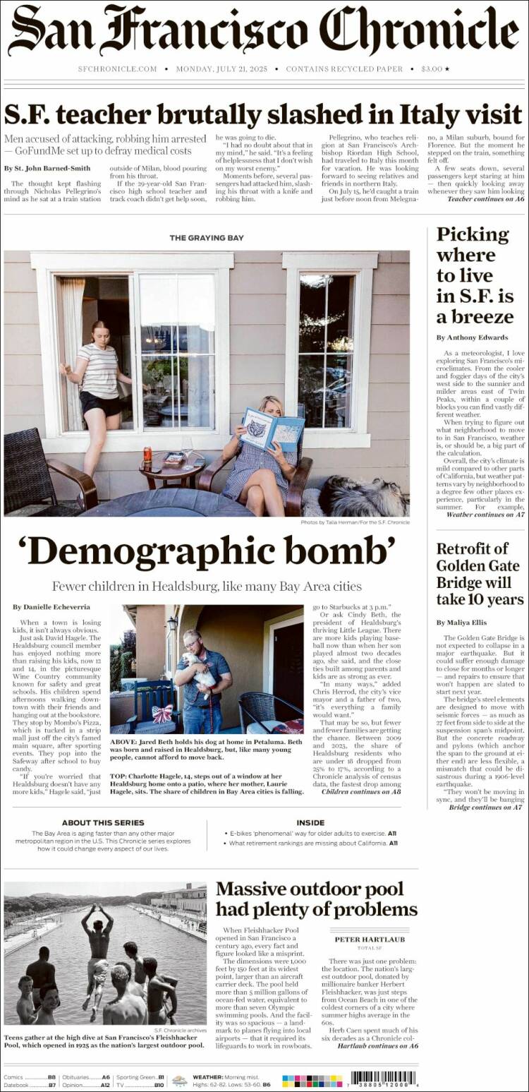 Portada de San Francisco Chronicle (USA)
