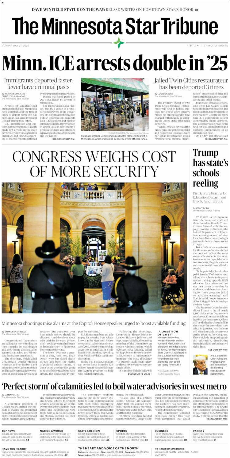 Portada de Star Tribune (USA)