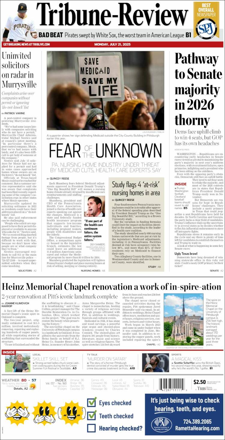 Portada de Tribune-Review (USA)