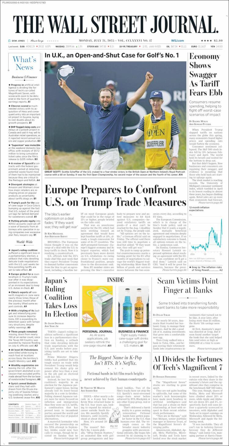 Portada de Wall Street Journal (USA)