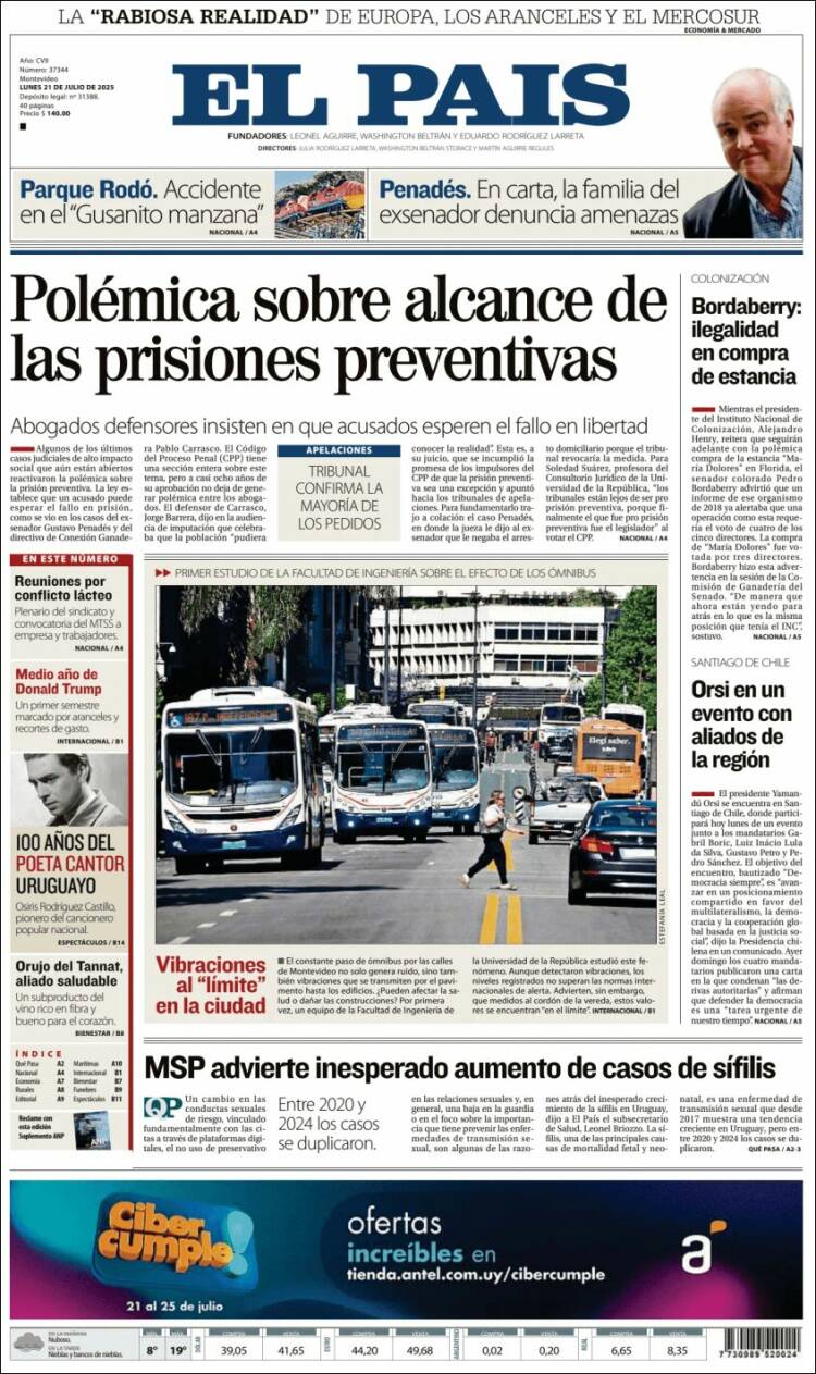 Portada de El País (Uruguay)