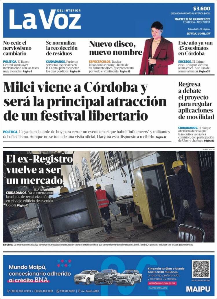Portada de La Voz del Interior (Argentina)