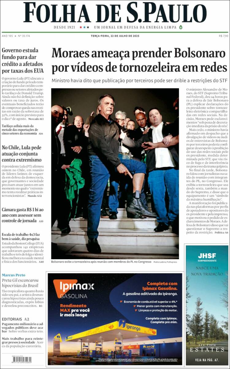 Portada de Folha de São Paulo (Brasil)