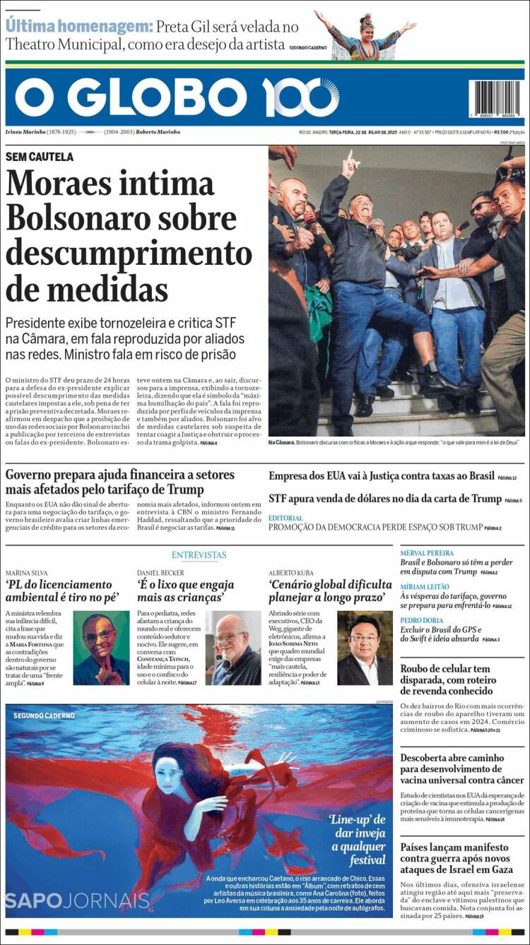 Portada de O Globo (Brésil)