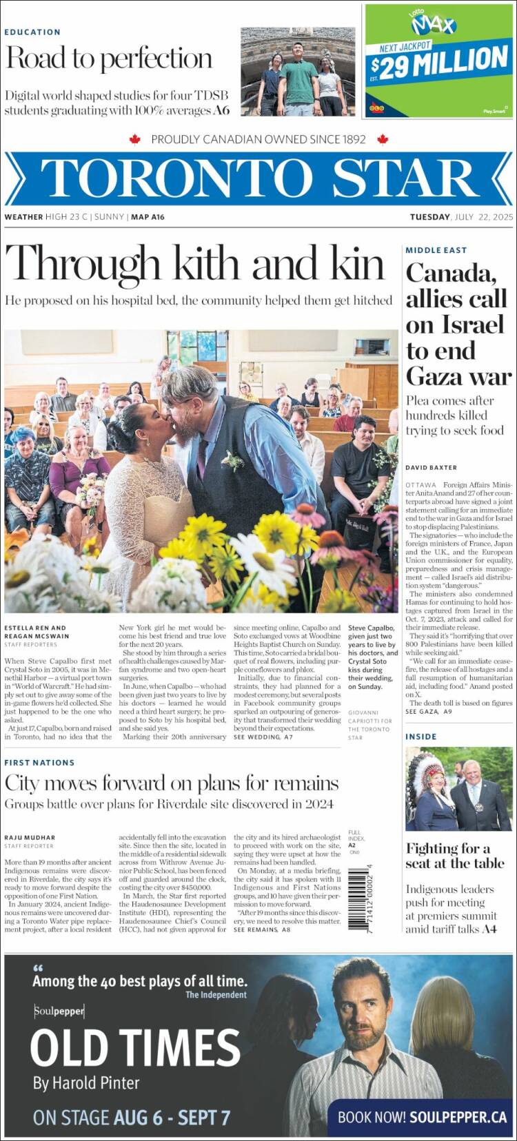 Portada de The Toronto Star (Canadá)