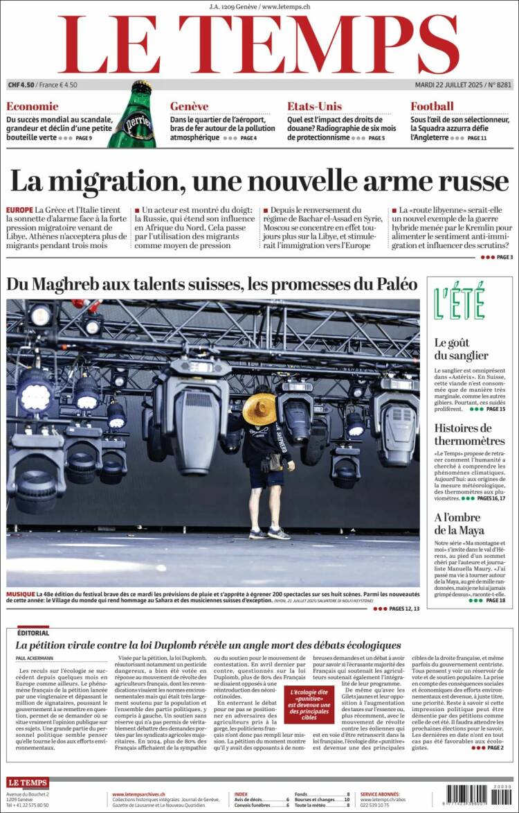 Portada de Le Matin (Suiza)