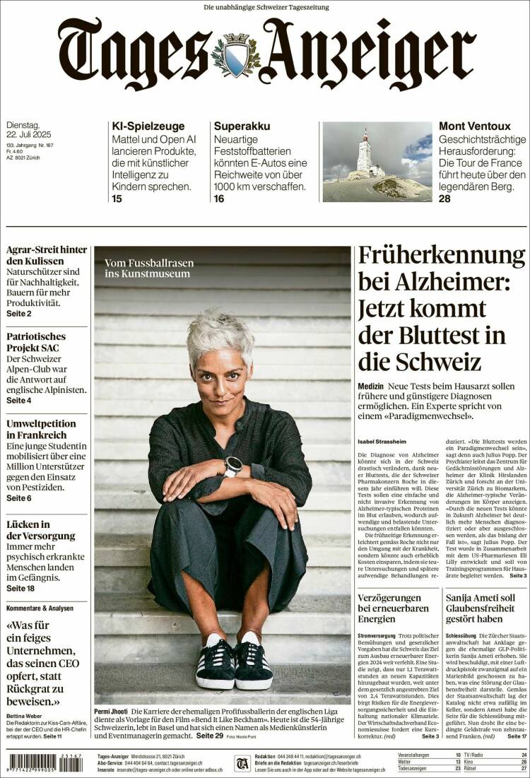 Portada de Tages-Anzeiger (Suiza)