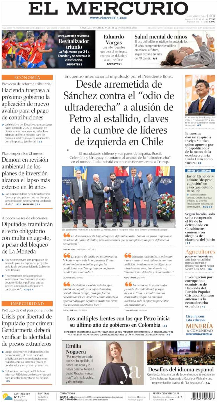 Portada de El Mercurio (Chile)