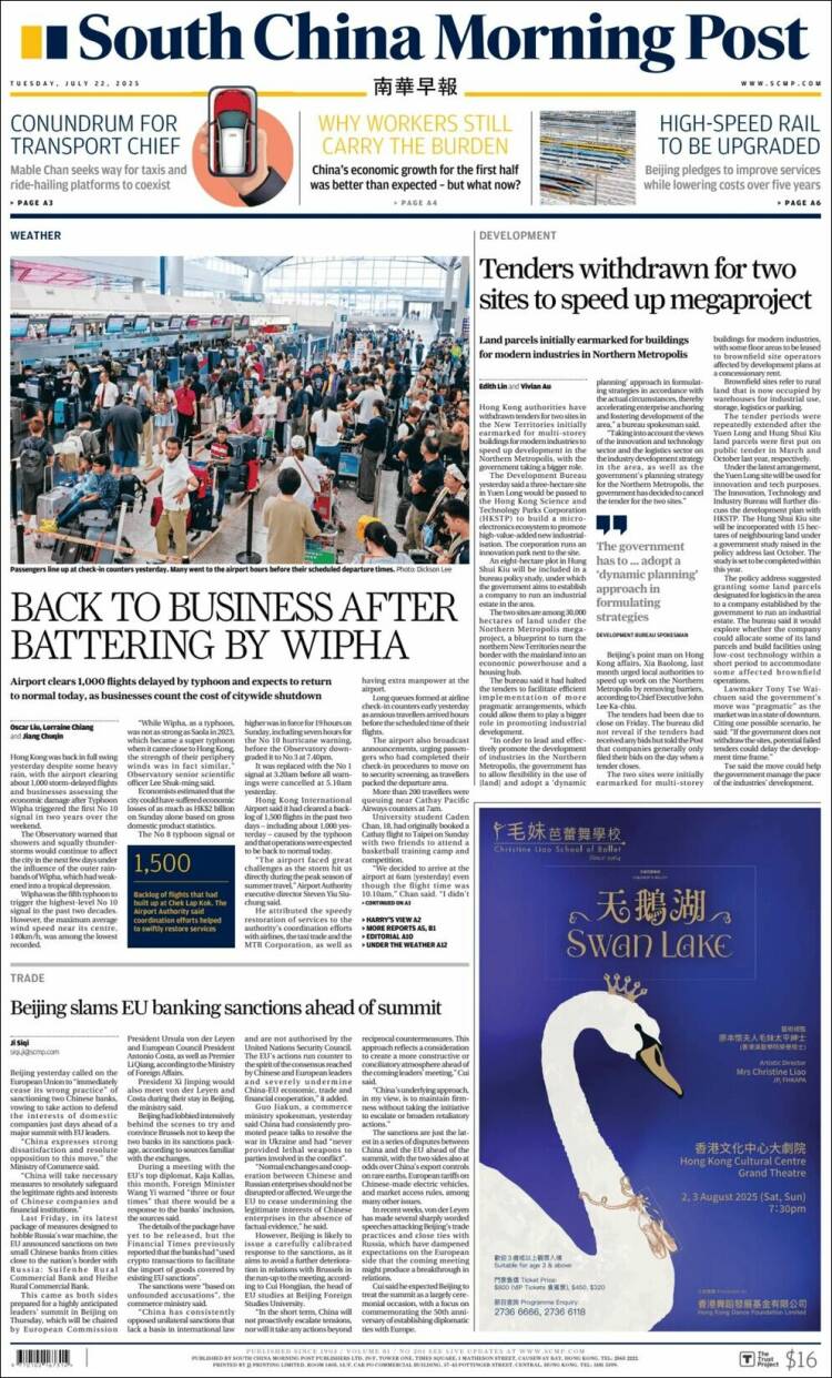 Portada de South China Morning Post (China)