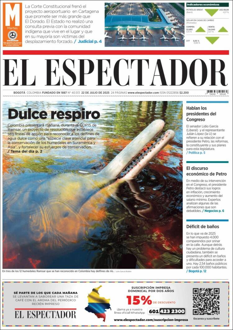 Portada de El Espectador (Colombia)