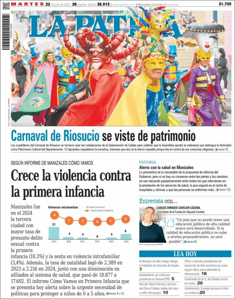 Portada de La Patria (Colombia)