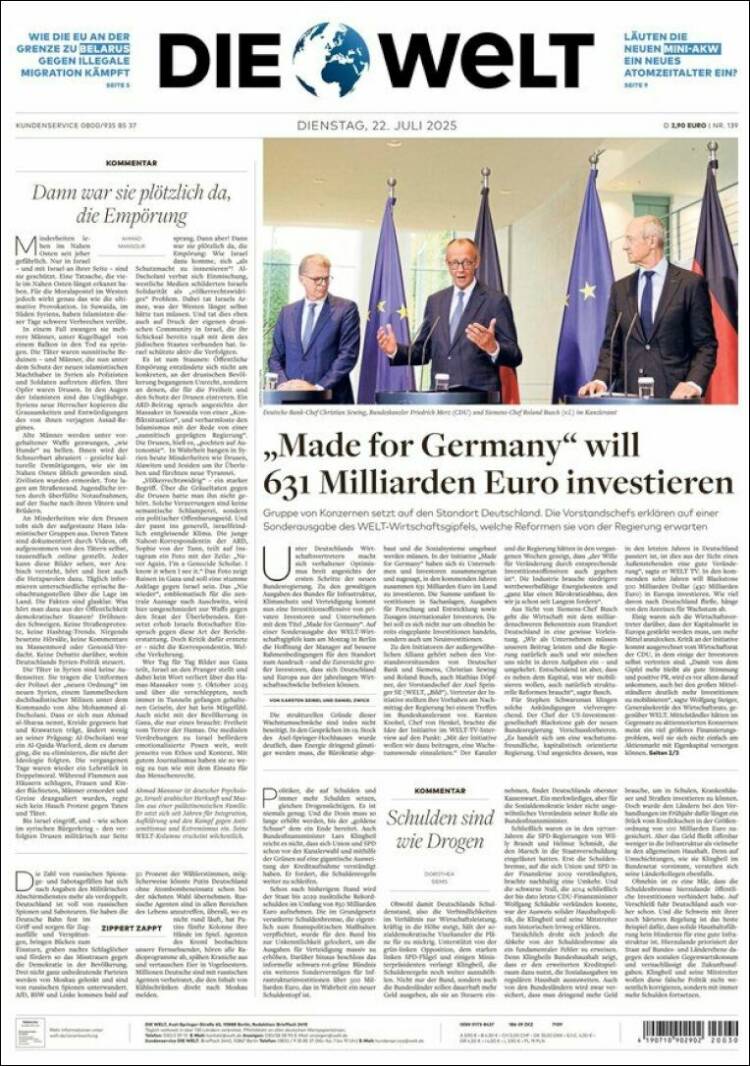 Portada de Die Welt (Alemania)