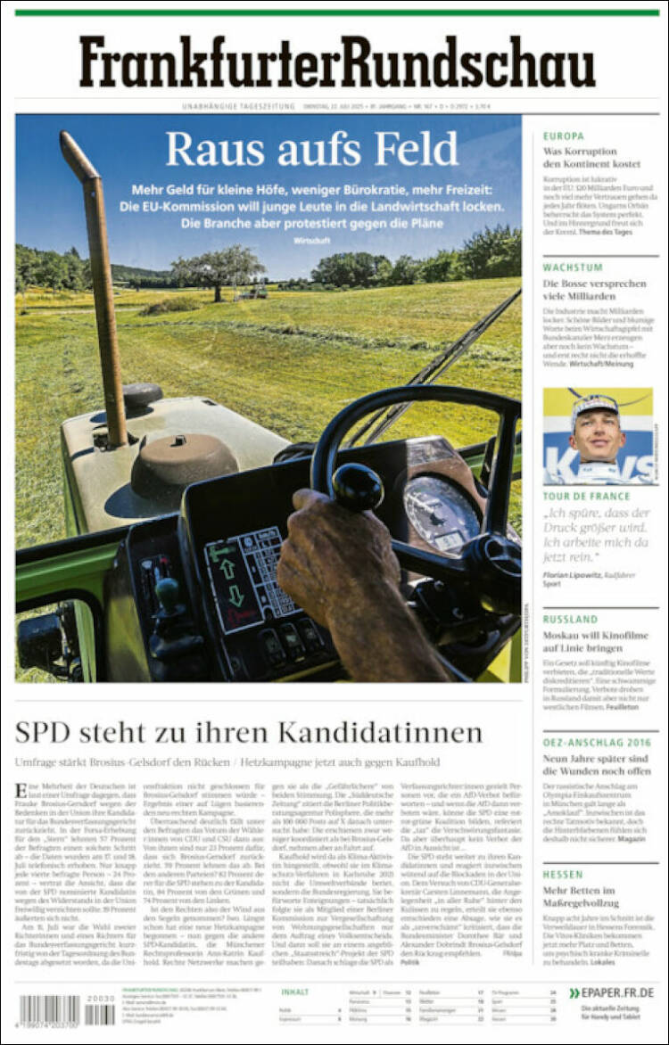 Portada de Frankfurter Rundschau (Alemania)