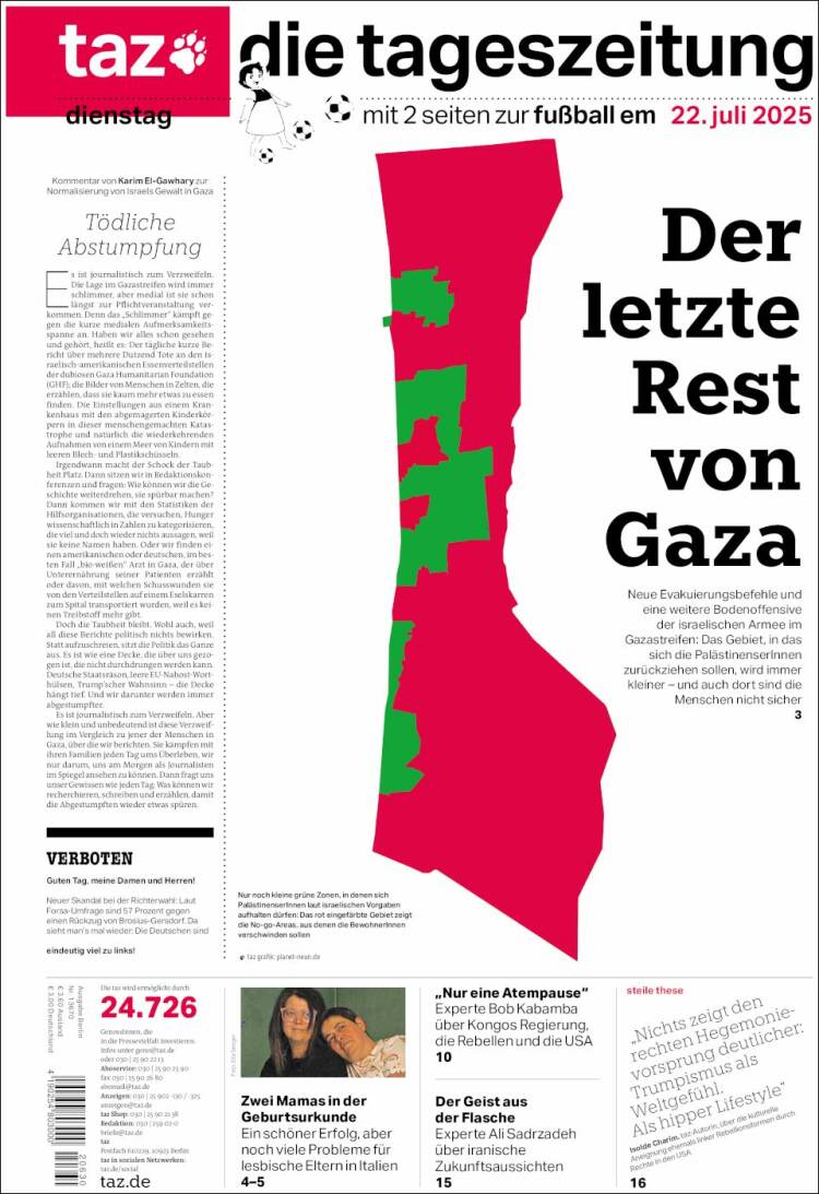 Portada de Die Tageszeitung (Germany)