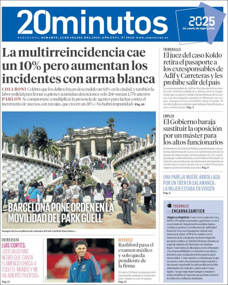 Portada de 20 Minutos - Barcelona (España)