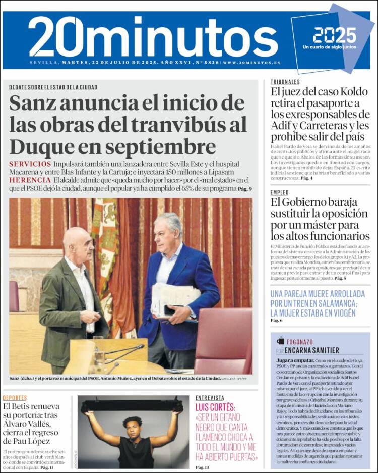 Portada de 20 Minutos - Sevilla (España)