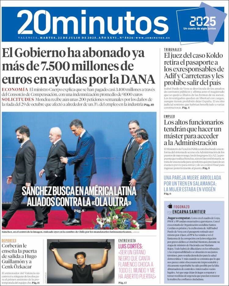 Portada de 20 Minutos - Valencia (España)