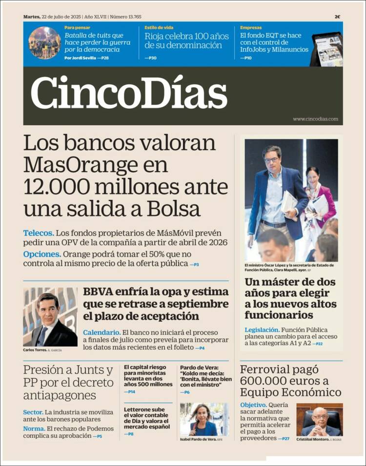 Portada de Cinco Días (Spain)