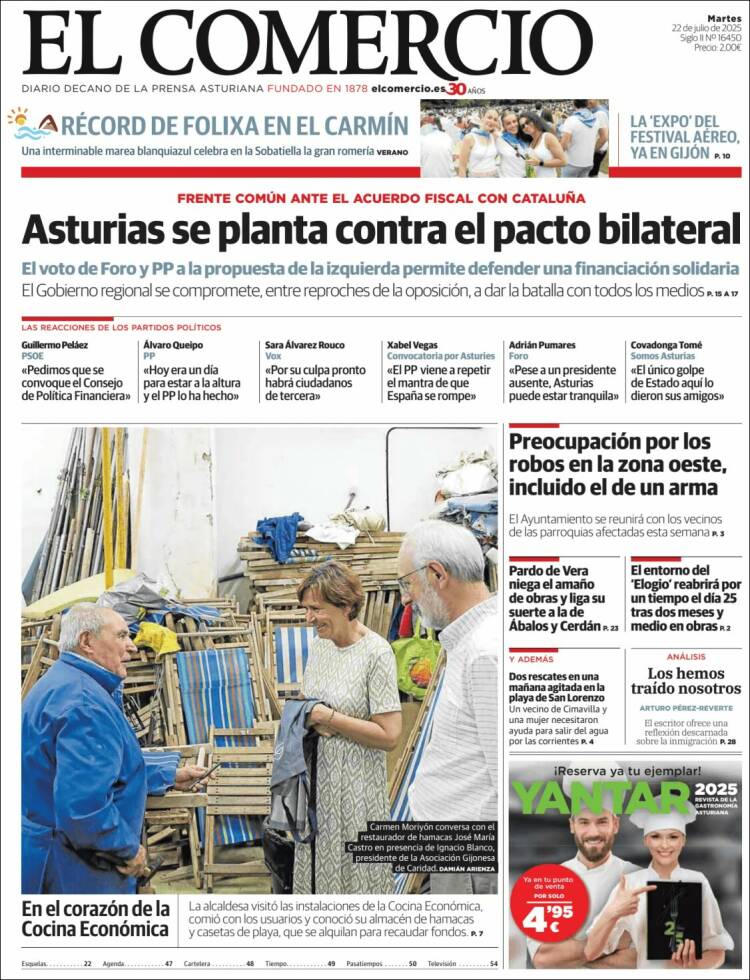 Portada de El Comercio - Gijón (España)