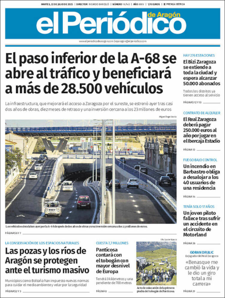 Portada de El Periódico de Aragón (España)