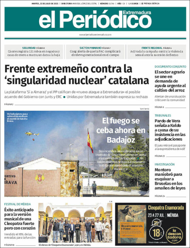 Portada de El Periódico de Extremadura (España)