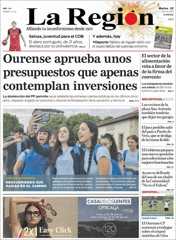 Portada de La Región de Ourense (España)