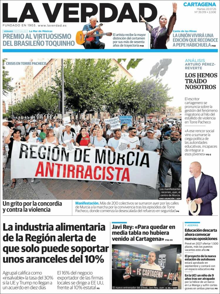 Portada de La Verdad de Cartagena (España)