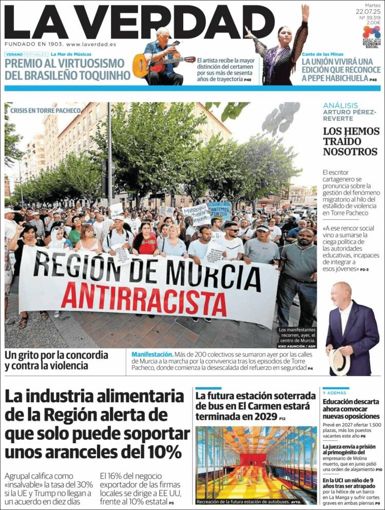 Portada de La Verdad de Murcia (España)