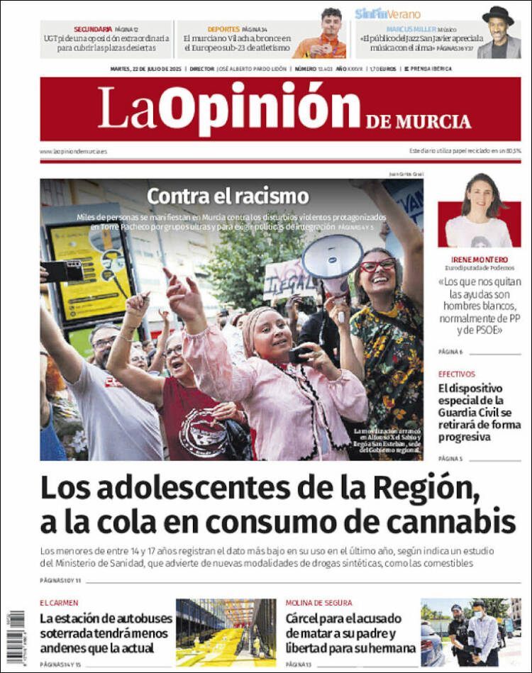 Portada de La Opinión de Murcia (España)