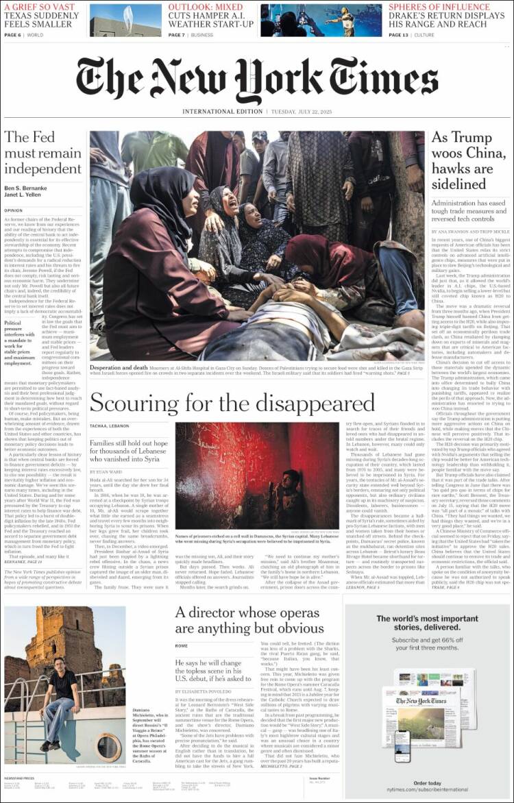 Portada de International New York Times (Europe)