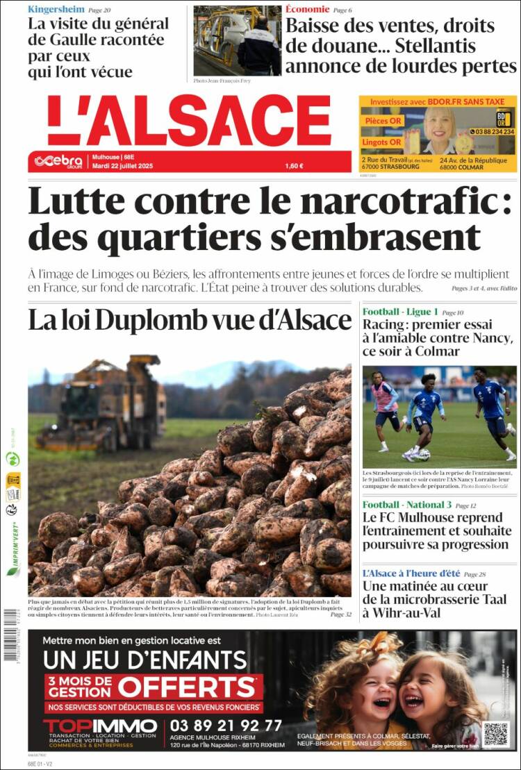 Portada de Journal L'Alsace (Francia)