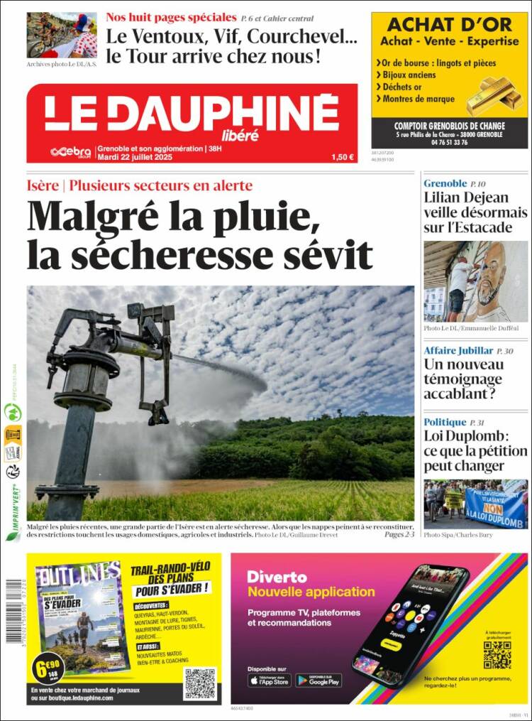 Portada de Le Dauphiné Libéré (Francia)