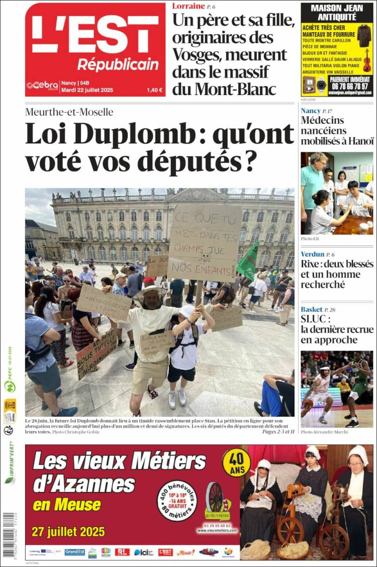 Portada de L'Est Republicain (France)