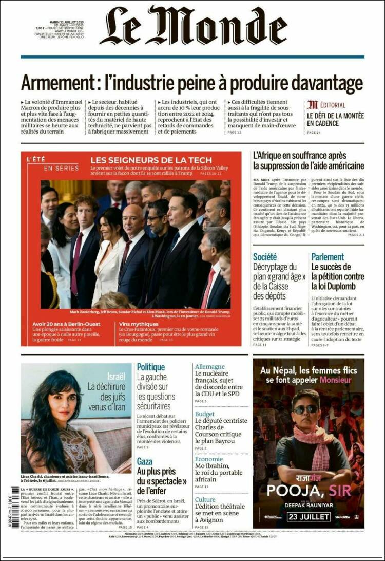 Portada de Le Monde (Francia)