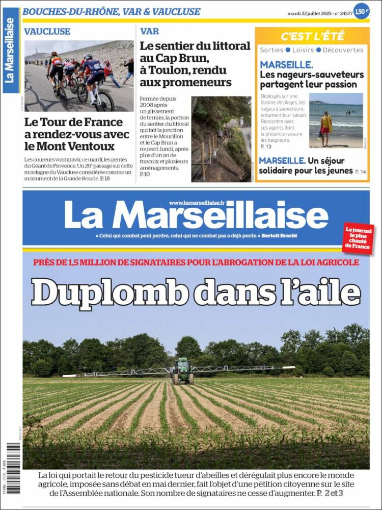 Portada de La Marseillaise (Francia)