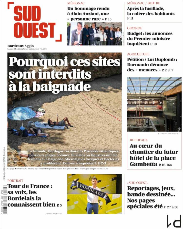 Portada de Sud Ouest (Francia)