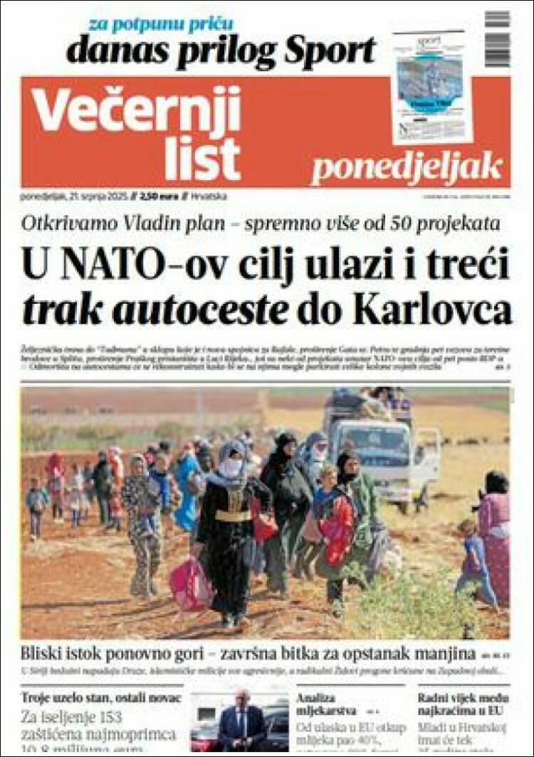 Portada de Večernji (Croatia)
