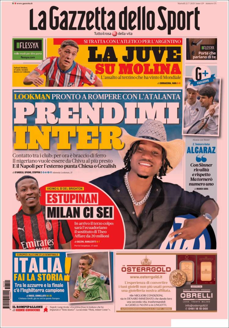 Portada de La Gazzetta dello Sport (Italia)
