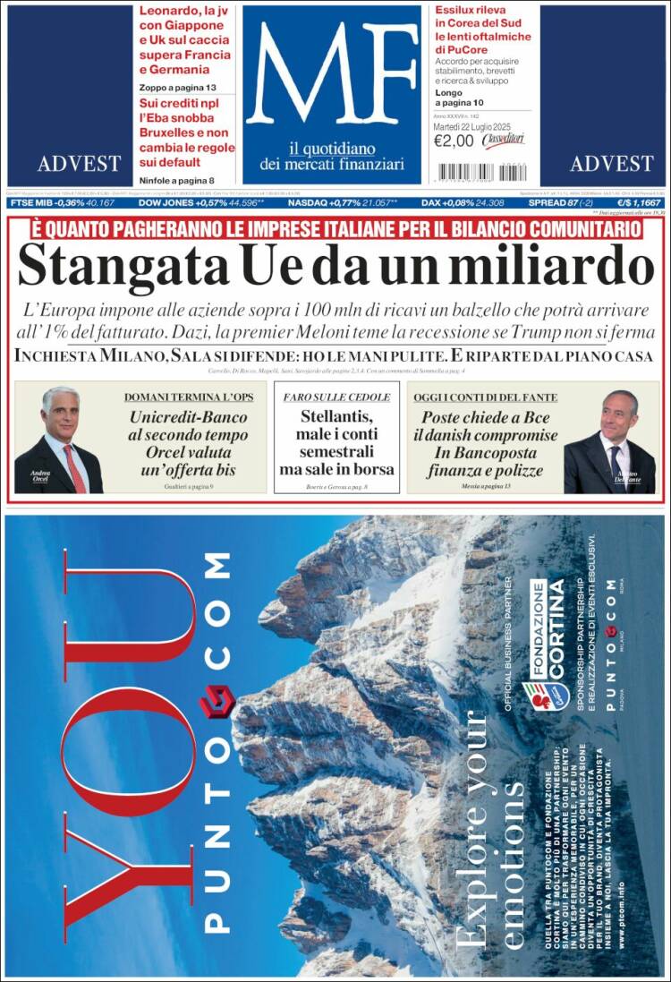Portada de Milano Finanza (Italia)