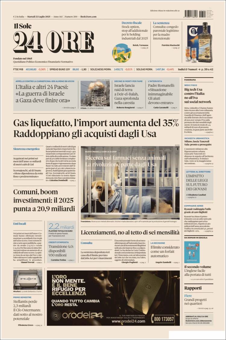 Portada de Il Sole 24 ORE (Italia)