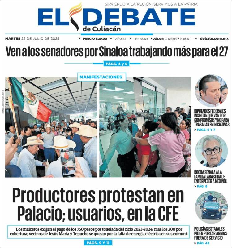 Portada de El Debate de Culiacán (México)