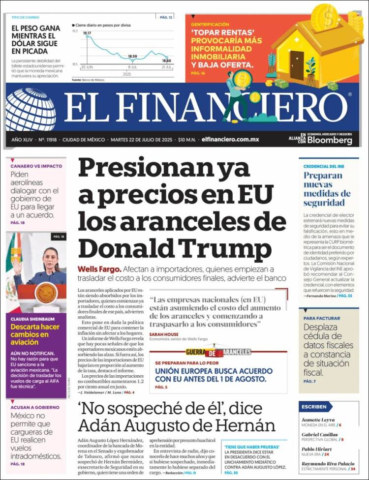 Portada de El Financiero (México)