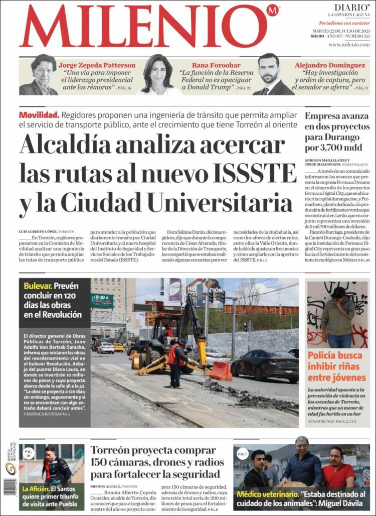 Portada de Milenio - Laguna (México)