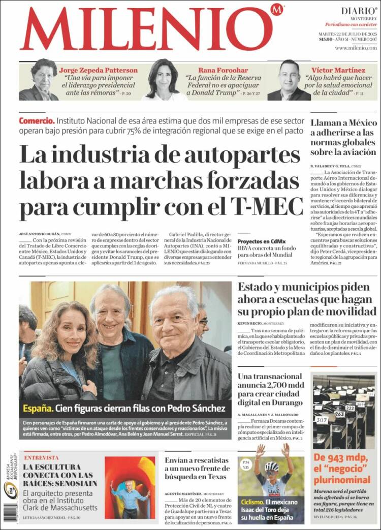 Portada de Milenio de Monterrey (México)