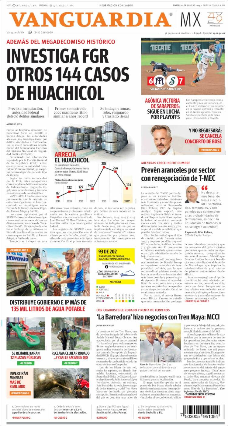 Portada de Vanguardia (México)